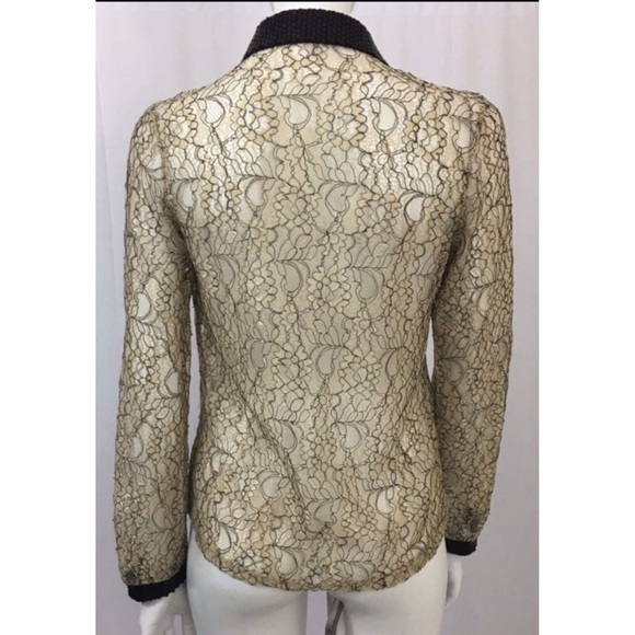 Issi Beige Black Lace Sequins Trim Top Size M - Picture 6 of 7